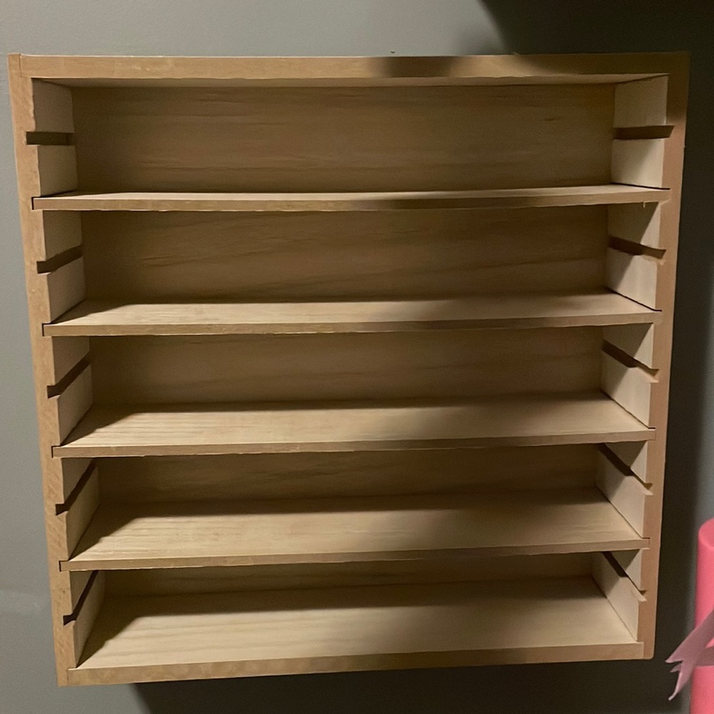 wooden (tan) shelf
